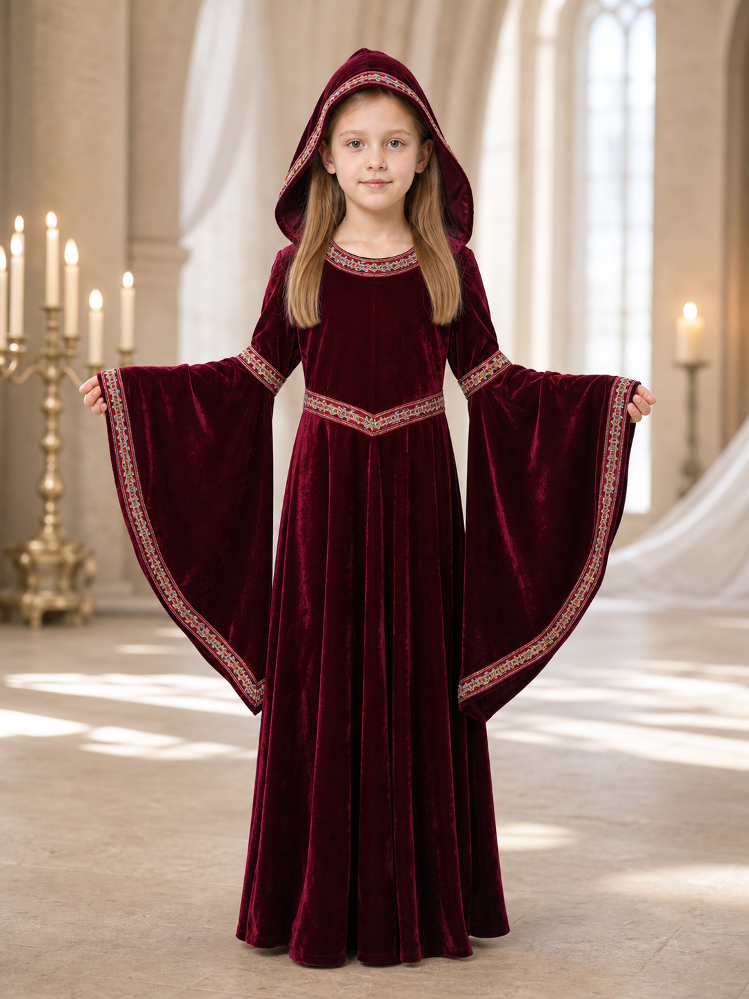 Halloween Vampire Costume — Burgundy Hooded Cloak