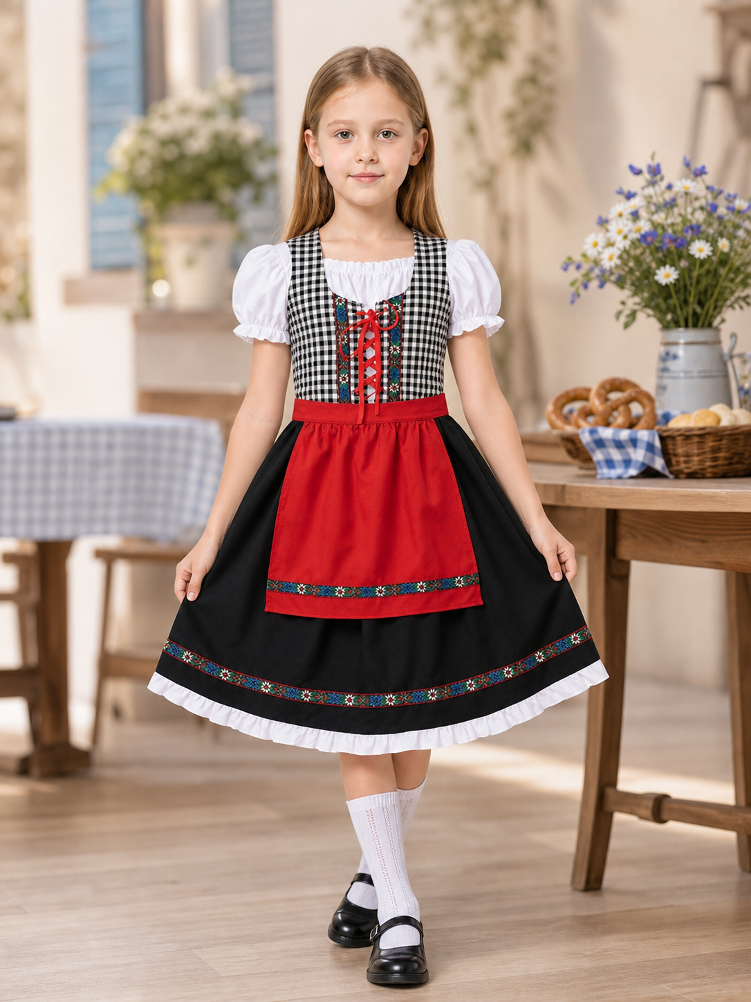 Folk-Style Carnival Dress with Bonnet