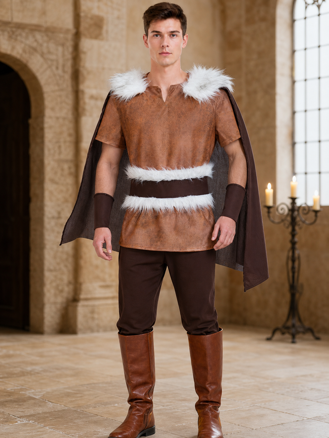 Medieval costume with cloak, belt, and boots