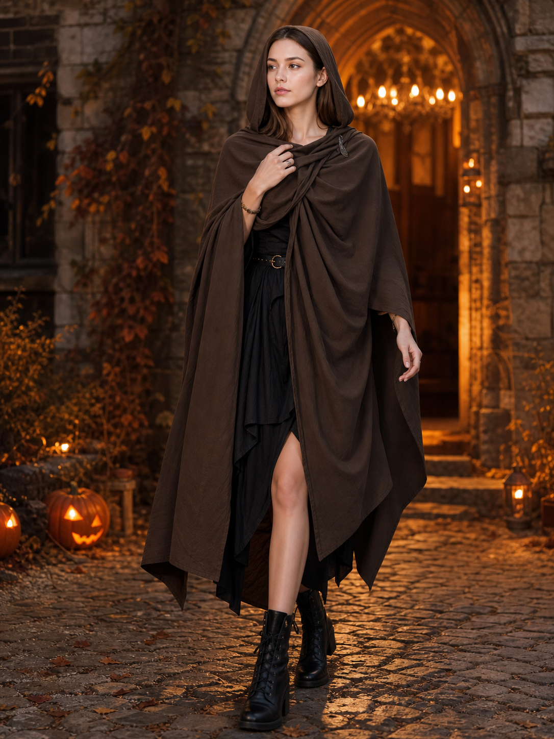 Brown Carnival Cloak with Hood lifestyle view