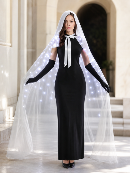 Lighted White Hooded Cape
