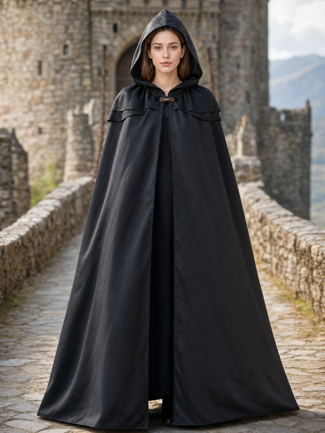 Black Hooded Cloak with Necklace