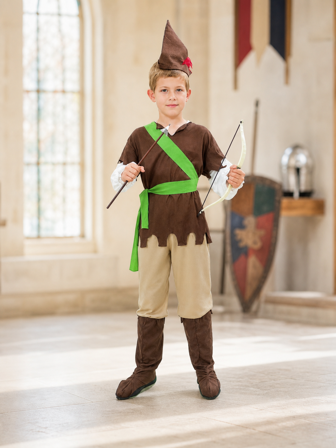 Hunter costume with bow and hat