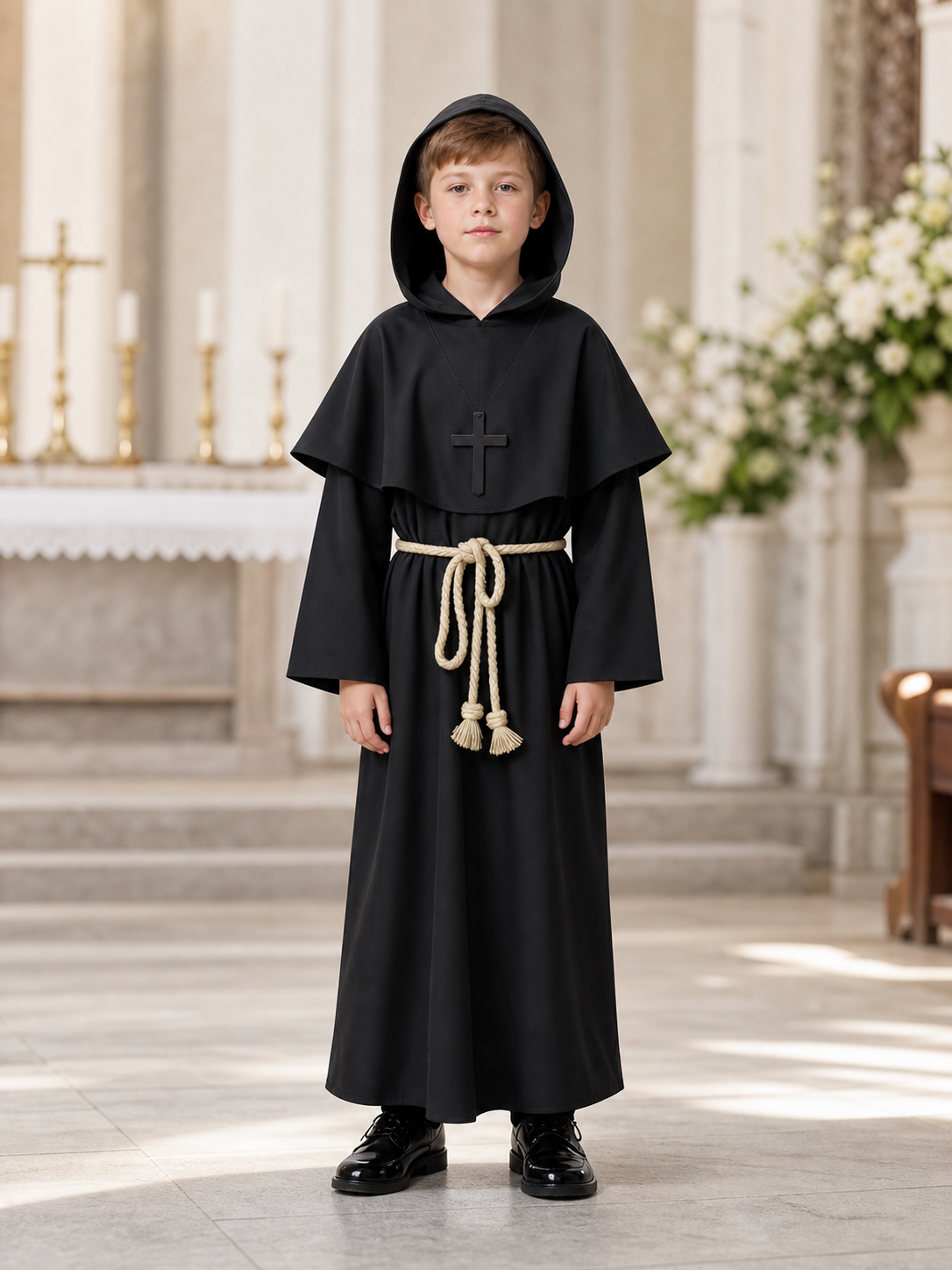 Black Hooded Costume Robe with Belt