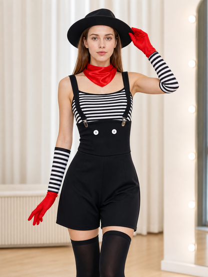 Mime Costume for Cosplay, Striped Set with Hat