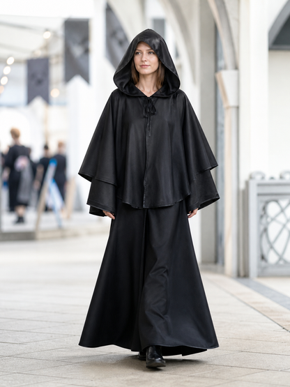 Long Black Hooded Reaper-Style Cloak
