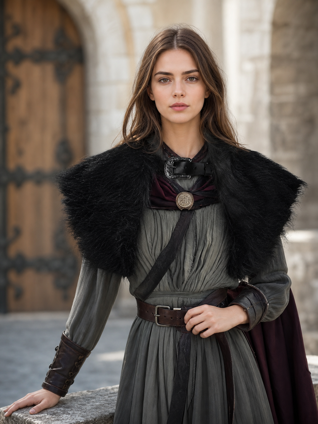 Black Viking-Style Fur-Like Shoulder Cape