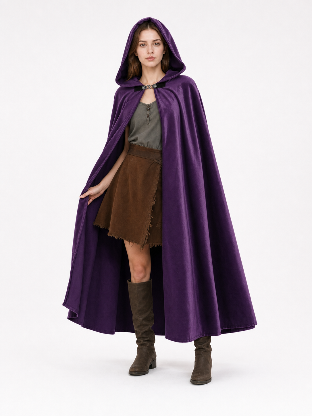 Purple Hooded Medieval Costume Cloak