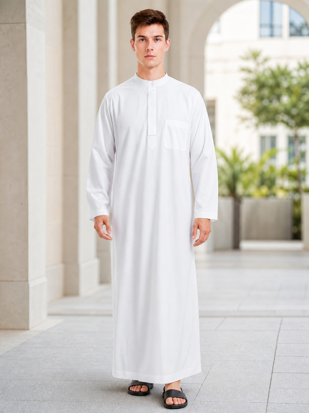 Traditional long white robe with head covering