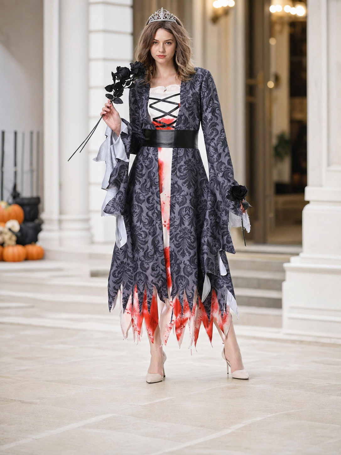 Gothic Vampire Costume: Dress, Belt, and Crown