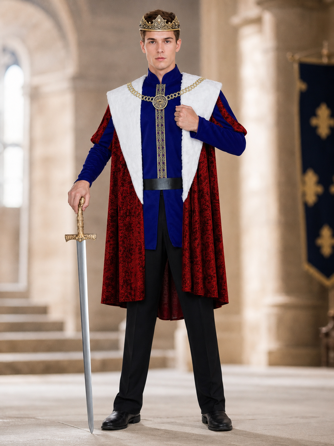 Royal Cosplay Costume with Crown and Cape