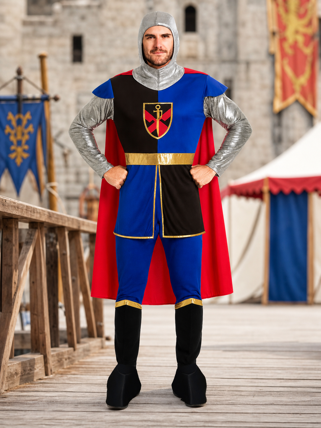 Crusader Cosplay Costume with Hood and Cloak