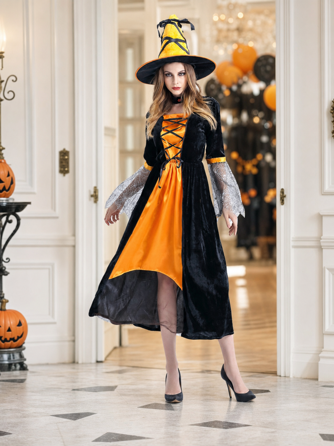 Witch Costume with Hat and Dress for Halloween