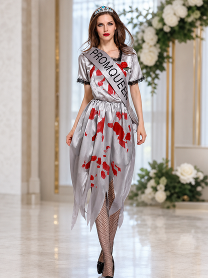 Zombie Queen Costume Dress with Tiara and Sash