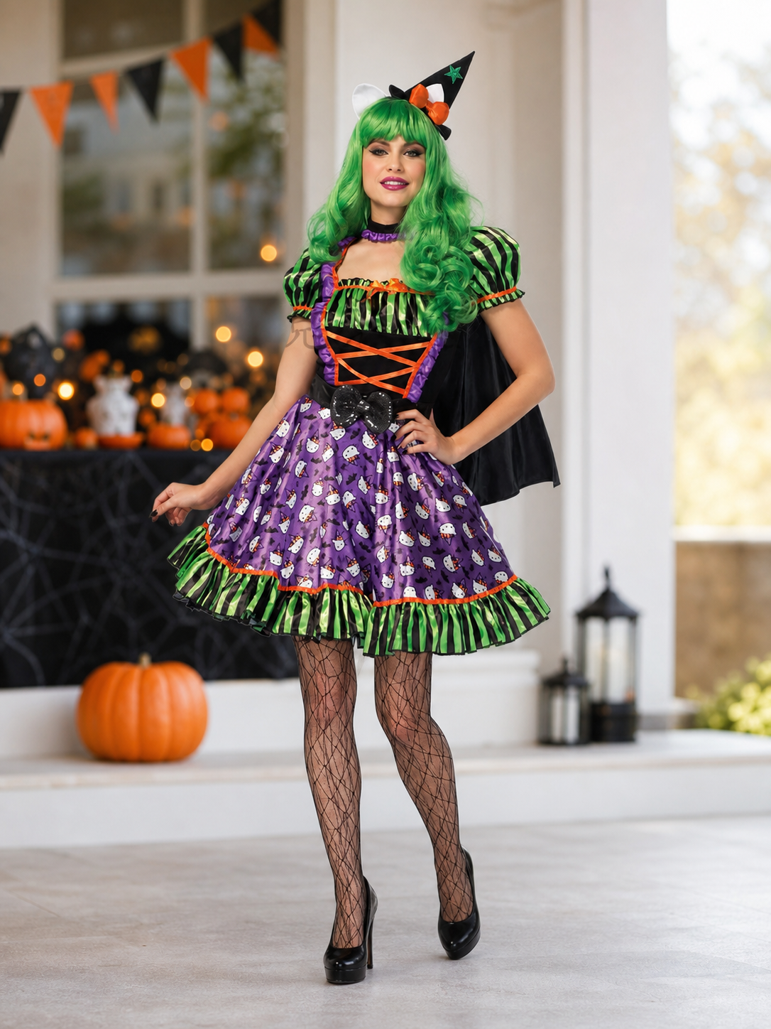 Carnival Clown Costume with Dress and Cape