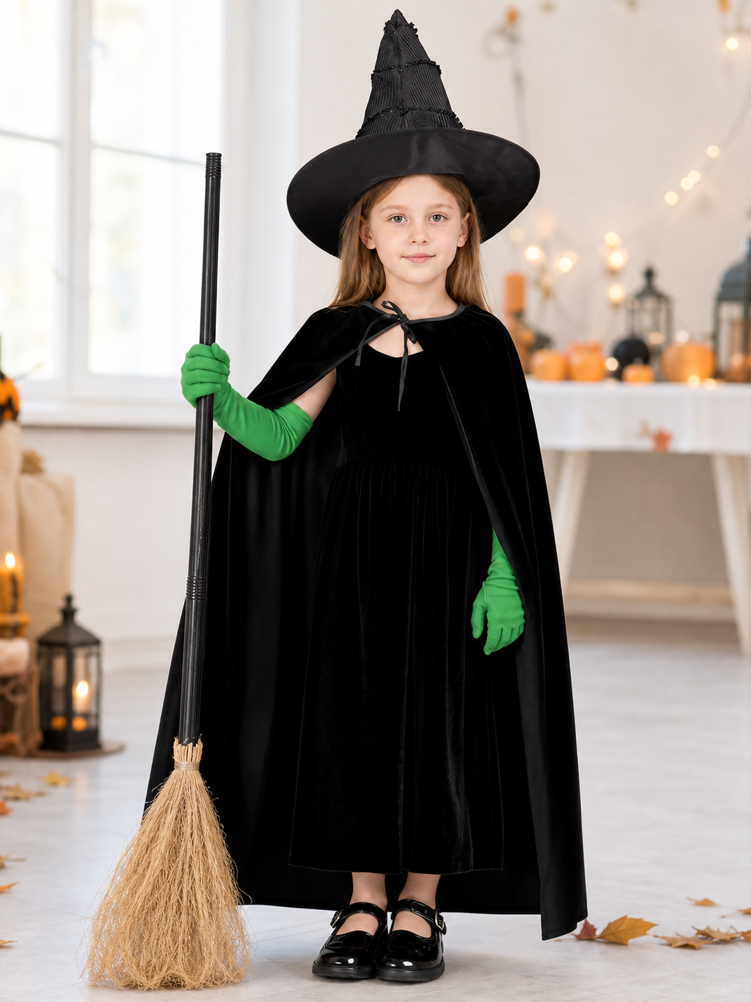 Black velvet witch costume set product view 34