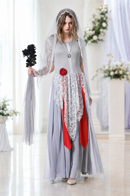 Gothic vampire costume with veil and lace dress
