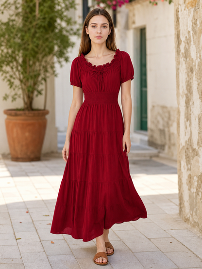 Burgundy Renaissance-Style Maxi Dress