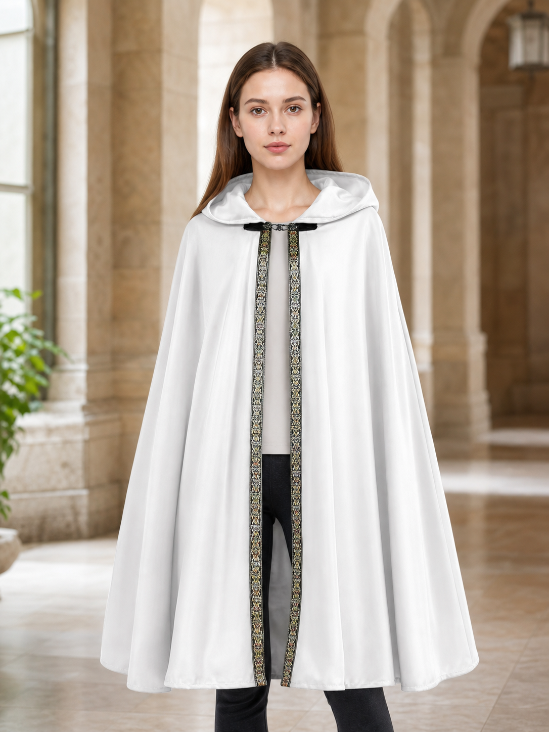 White Medieval Hooded Costume Cloak