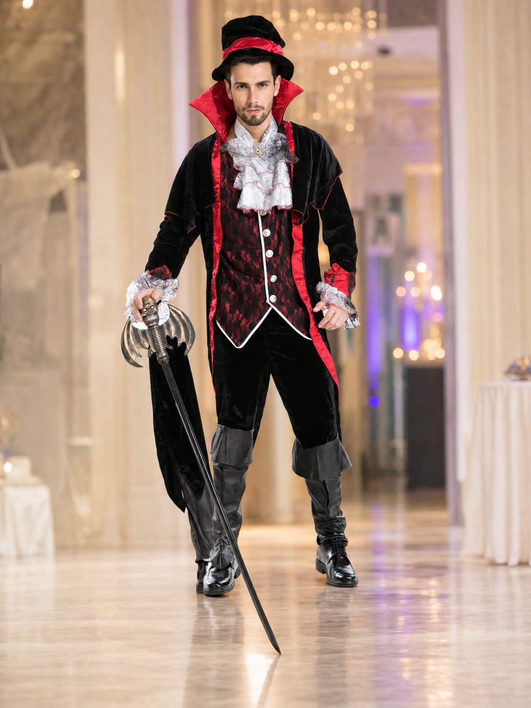 Vampire Carnival Costume with Hat and Cape