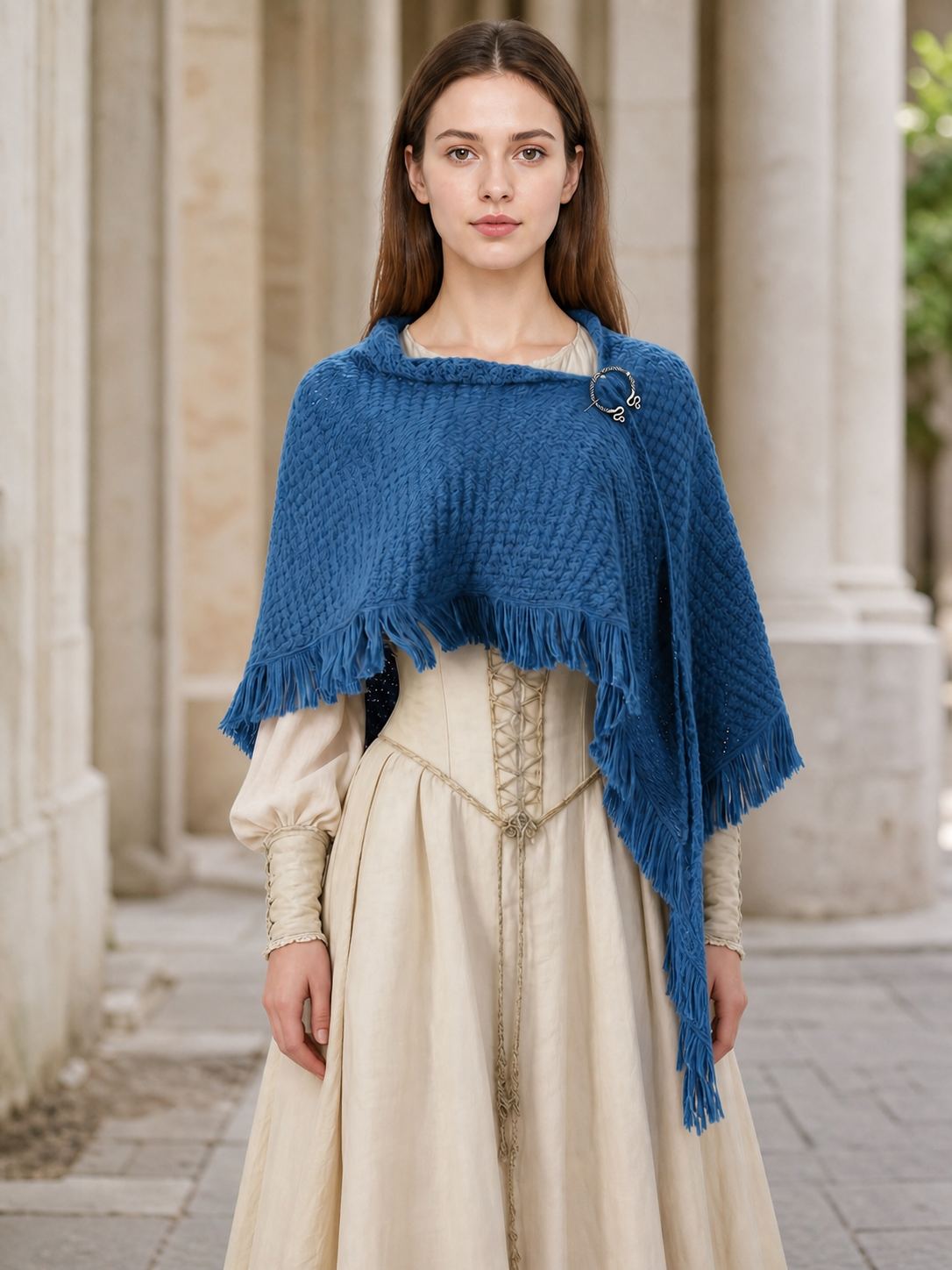 Blue Triangular Wool Shawl Cape