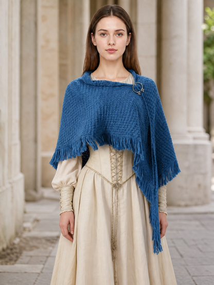 Blue Triangular Wool Shawl Cape