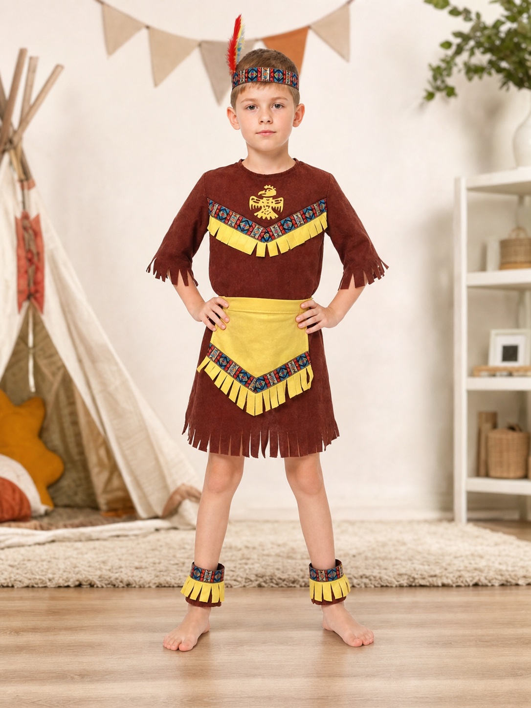Carnival costume with fringe and feathers