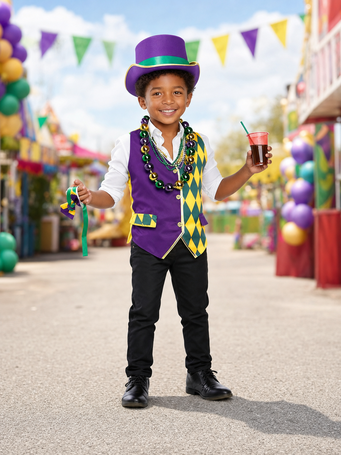 Children's Carnival Costume Plaid Vest and Hat