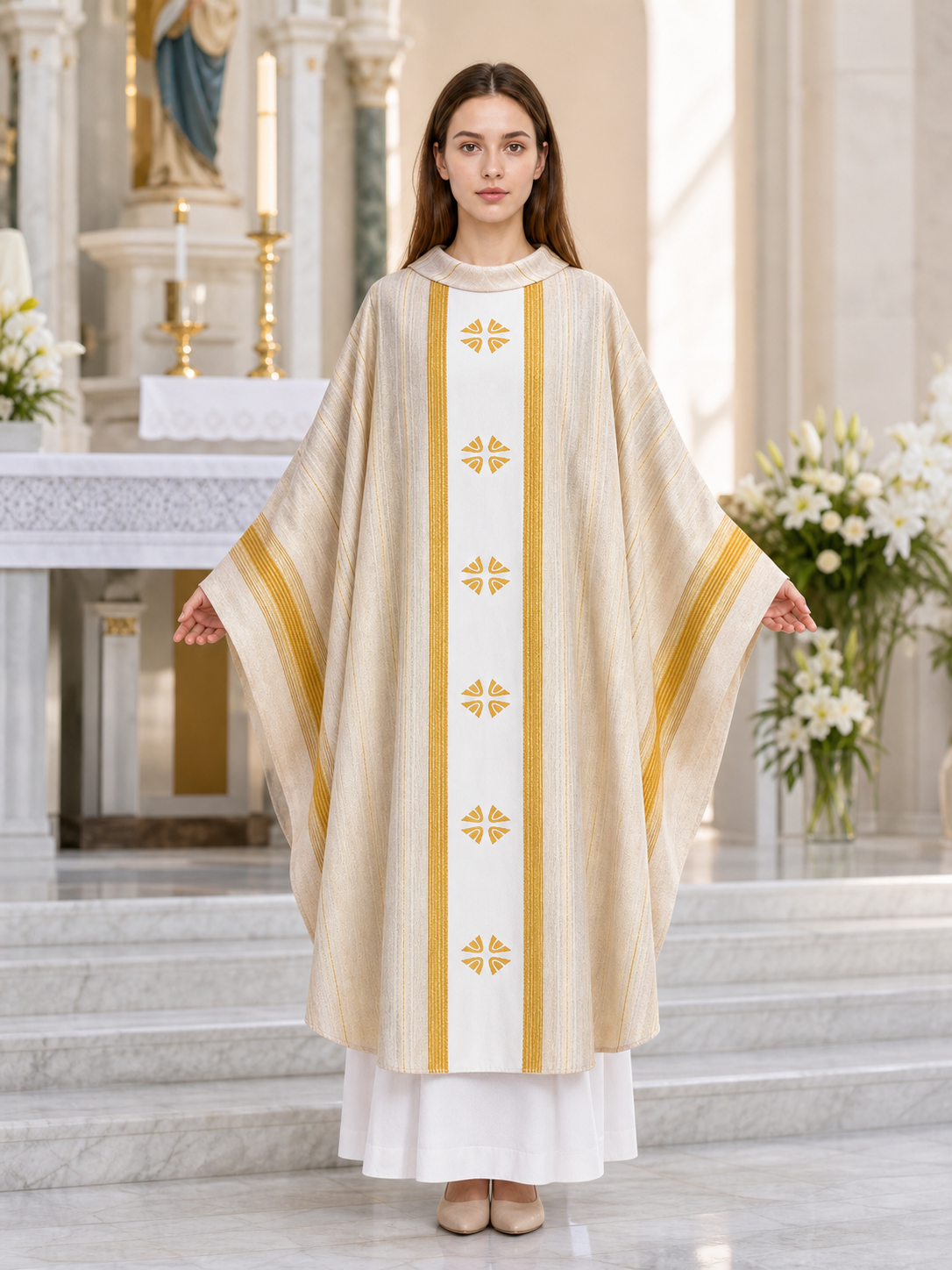 Liturgical Vestment with Collar and Gold Ornament