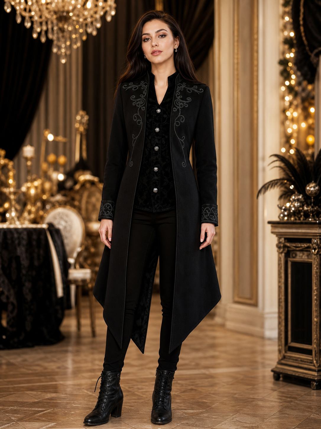 Carnival Gothic Frock Coat with Embroidery