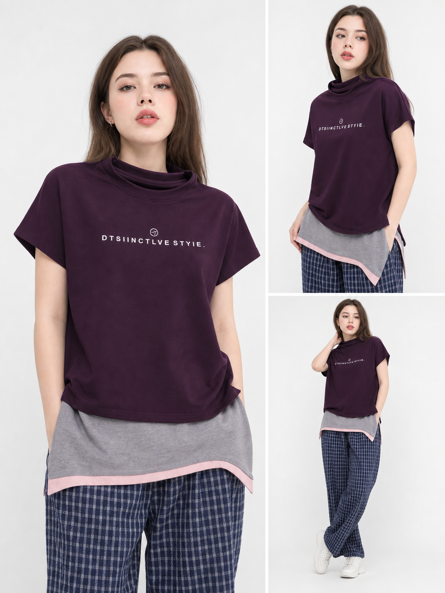 Women's Loose-Fit Printed T-Shirt, Plum Purple