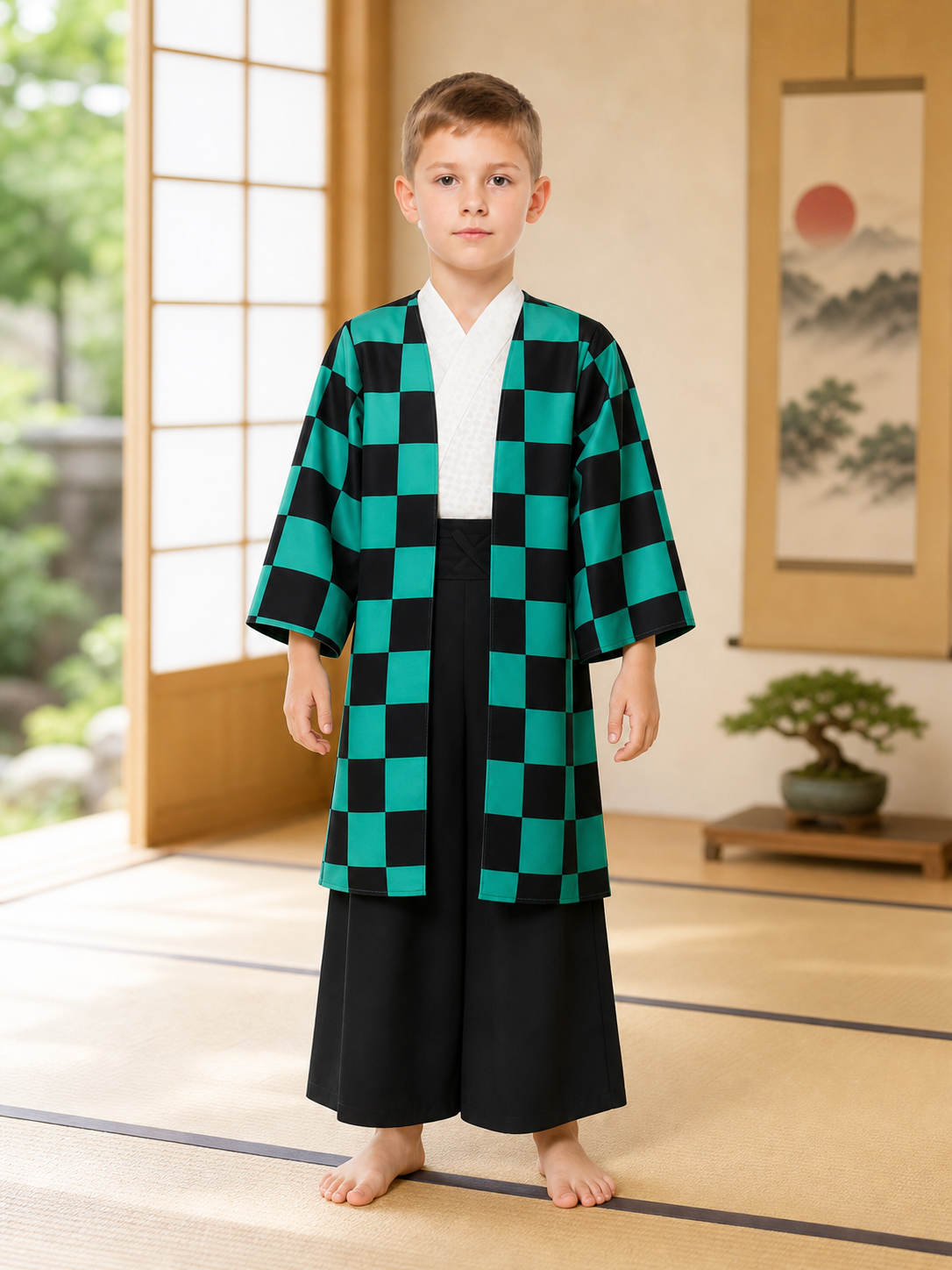 Kids' anime-style plaid jacket, size S