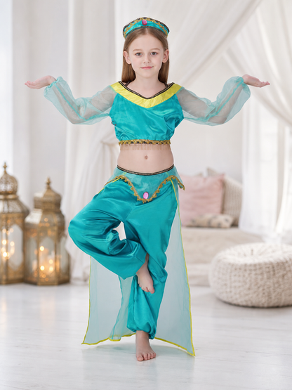 Children's dance costume, green, with headband