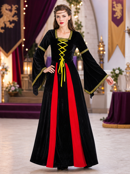Long Medieval Carnival Dress with Lace-Up Front