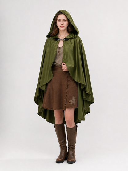 Green Costume Cloak with a Large Hood