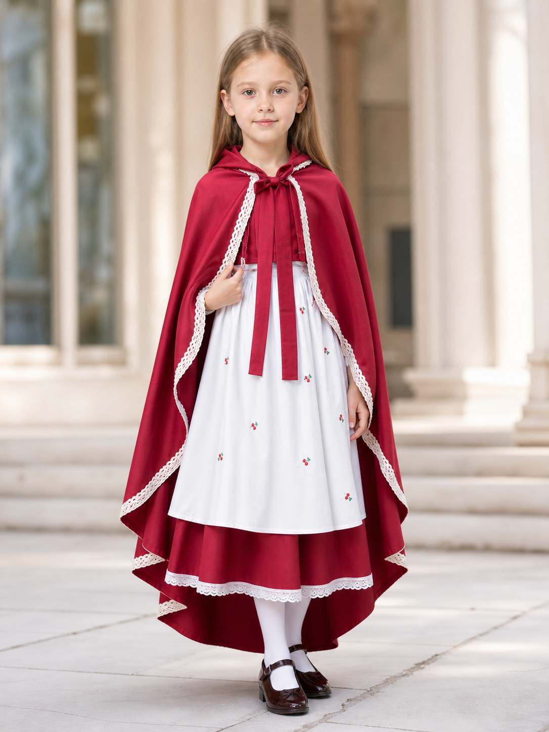 Long Red Hooded Costume Cape