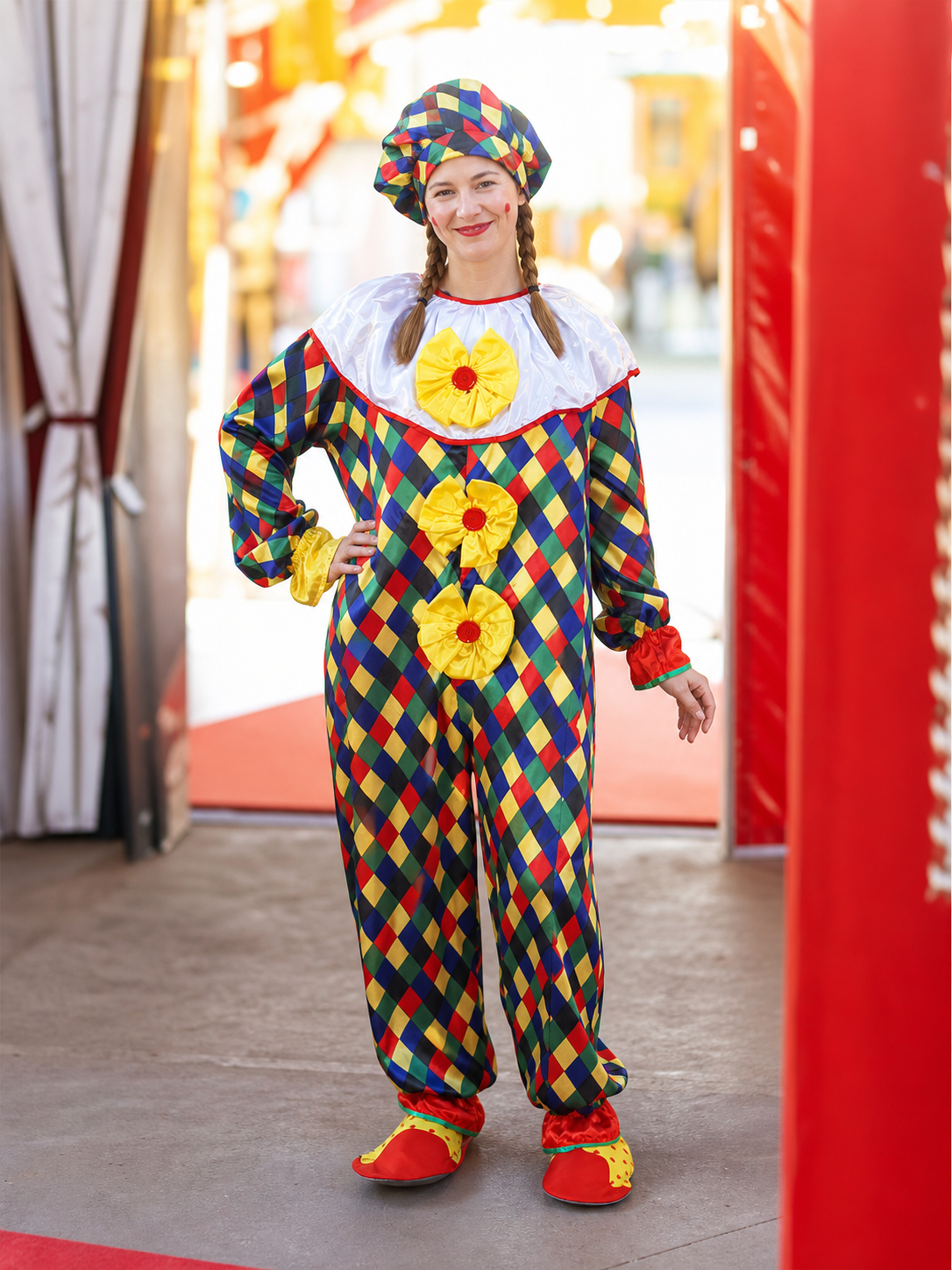 Clown Costume Jumpsuit with Hat and Nose