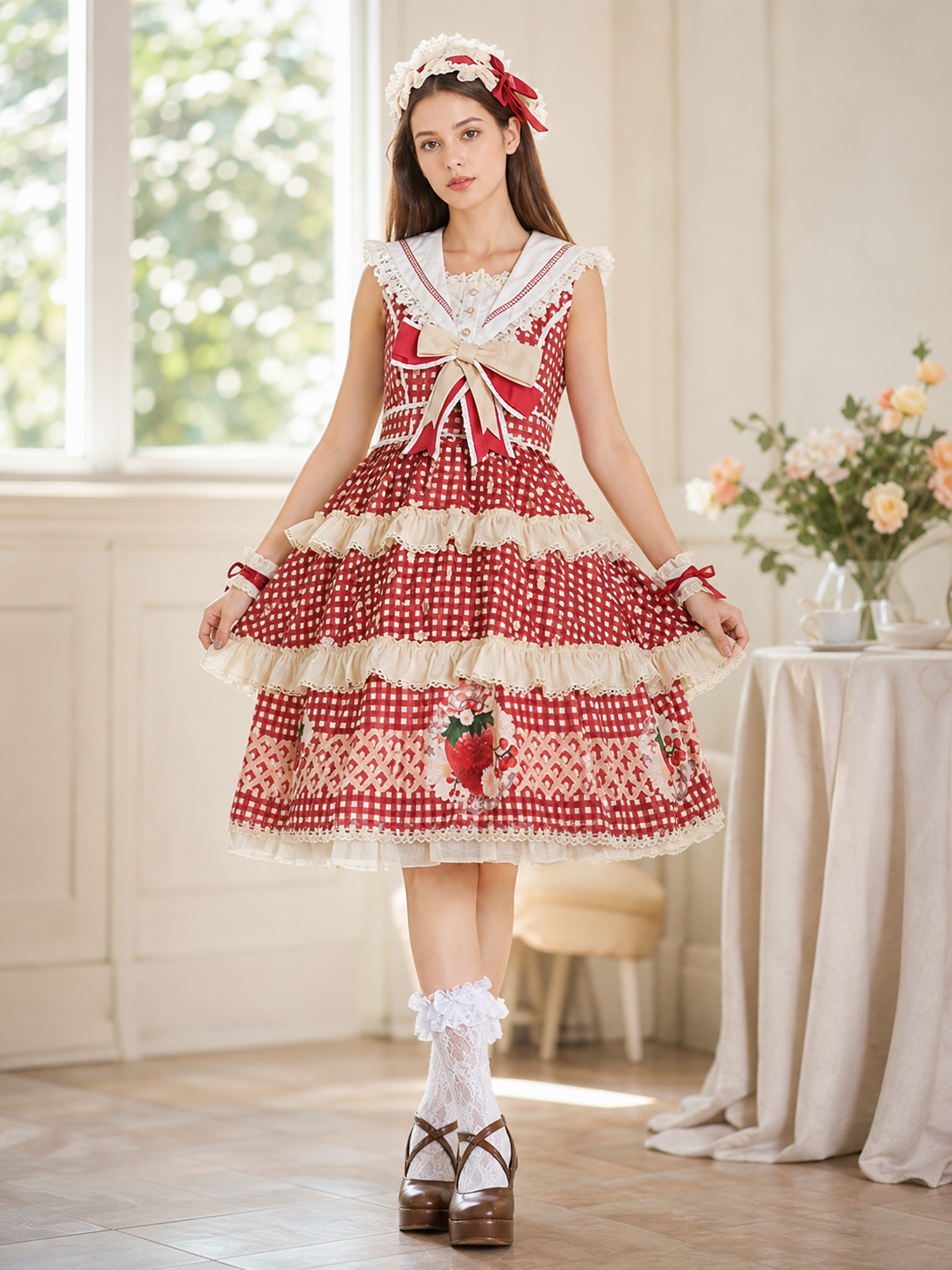 Sleeveless Strawberry Plaid Lolita Dress