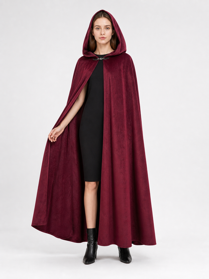 Long burgundy carnival cloak with hood