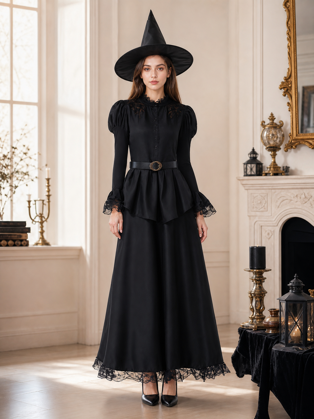 Halloween Witch Costume: Dress, Hat, and Belt