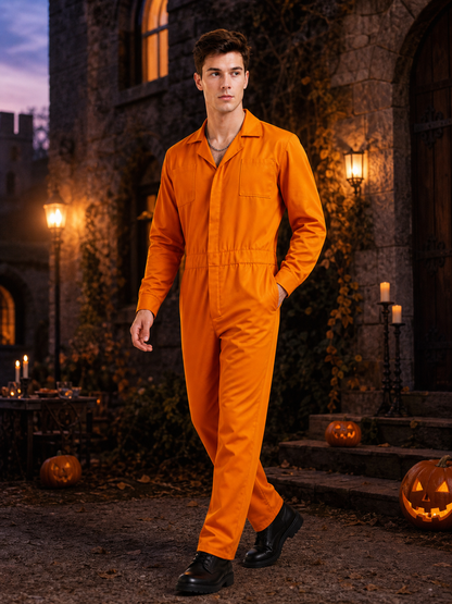 Orange Long-Sleeve Utility Jumpsuit