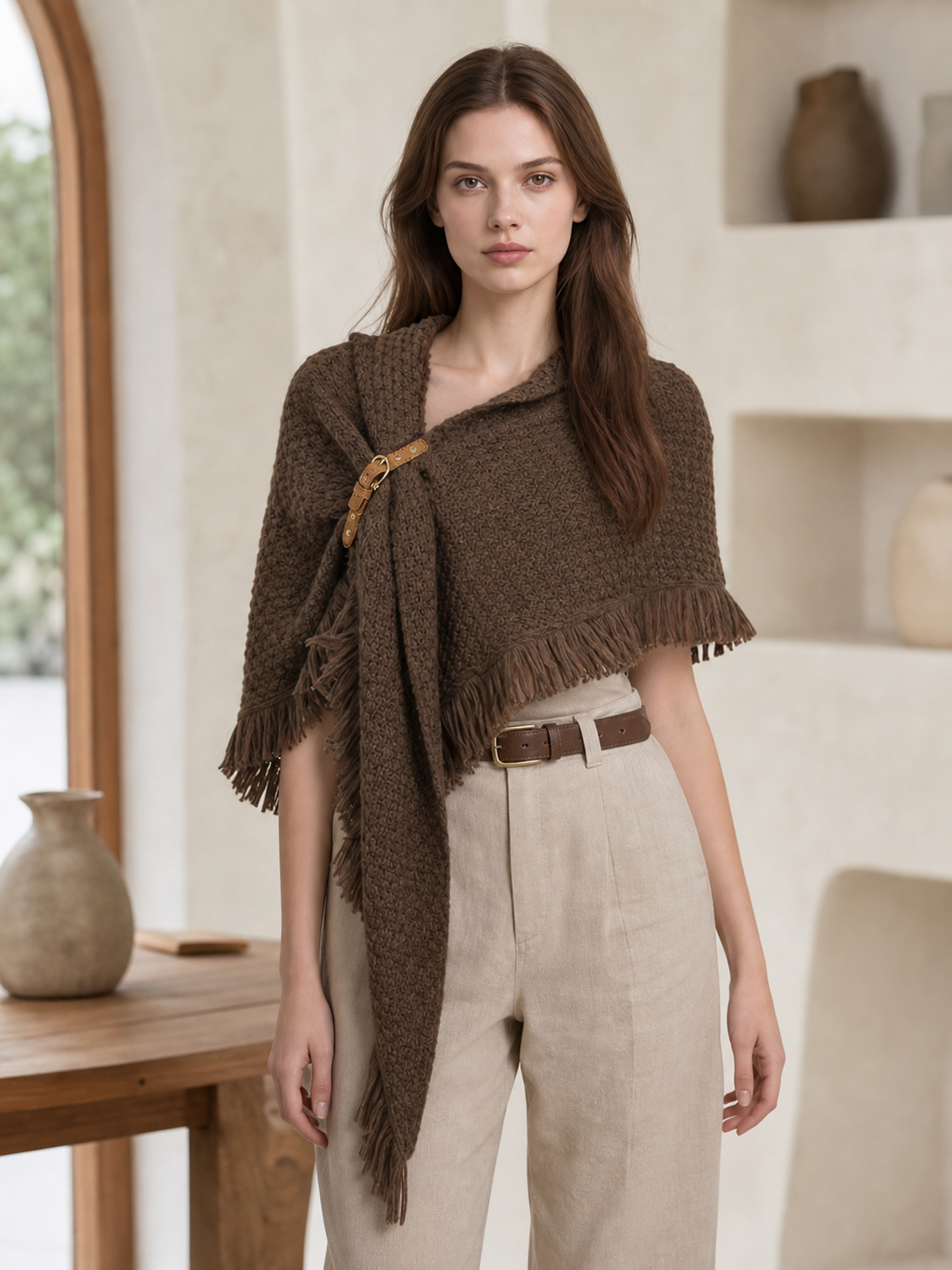 Brown Wool Triangular Shawl
