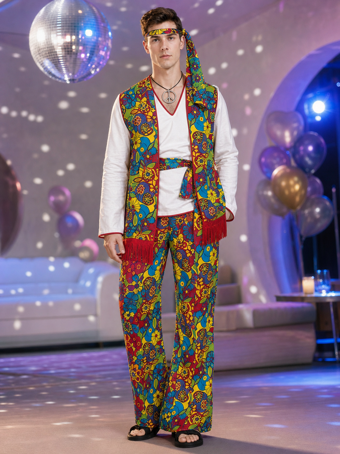 Disco Costume with Bell-Bottoms and Accessories