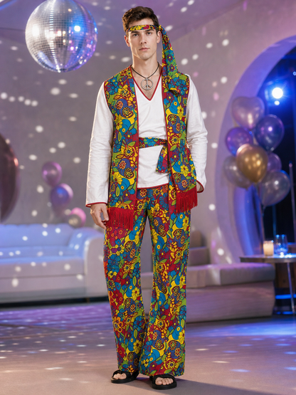 Disco Costume with Bell-Bottoms and Accessories