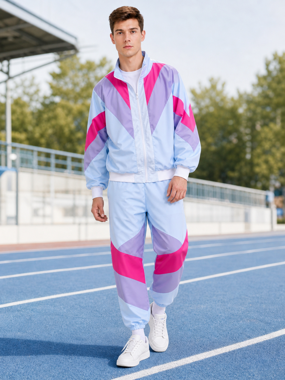 Bright two-piece set with geometric panels