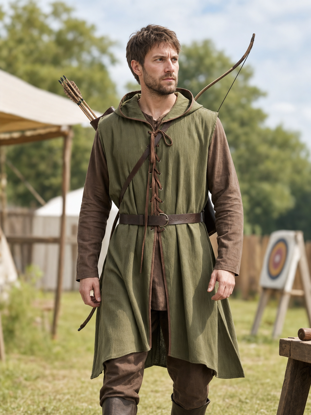 Medieval Cotton-Linen Hooded Tunic