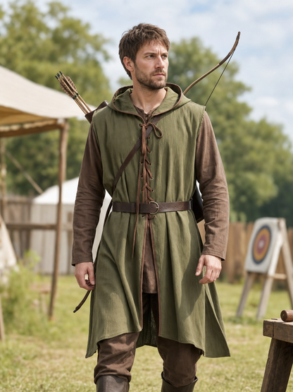 Medieval Cotton-Linen Hooded Tunic