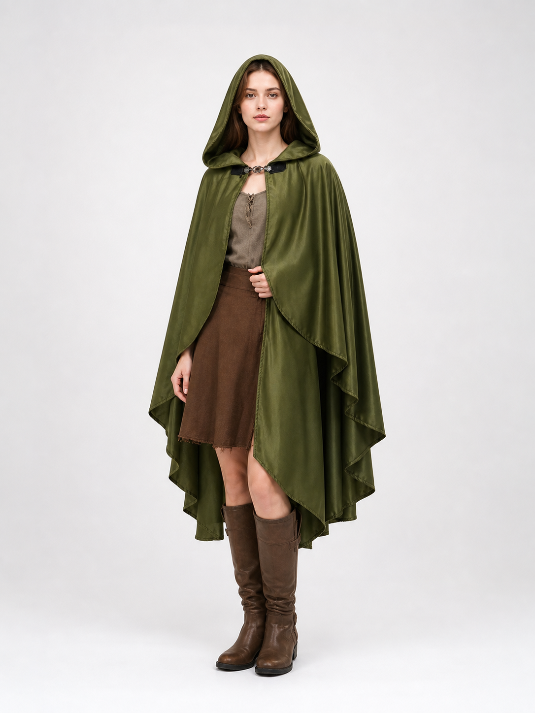 Green Costume Cloak with a Large Hood