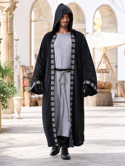 Fantasy costume with hood, robe, and gloves