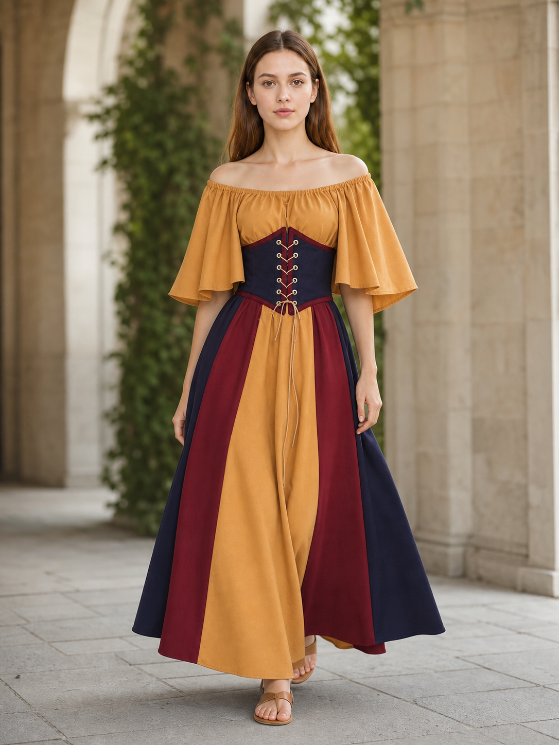 Medieval Dress with Corset Lacing and Sleeves